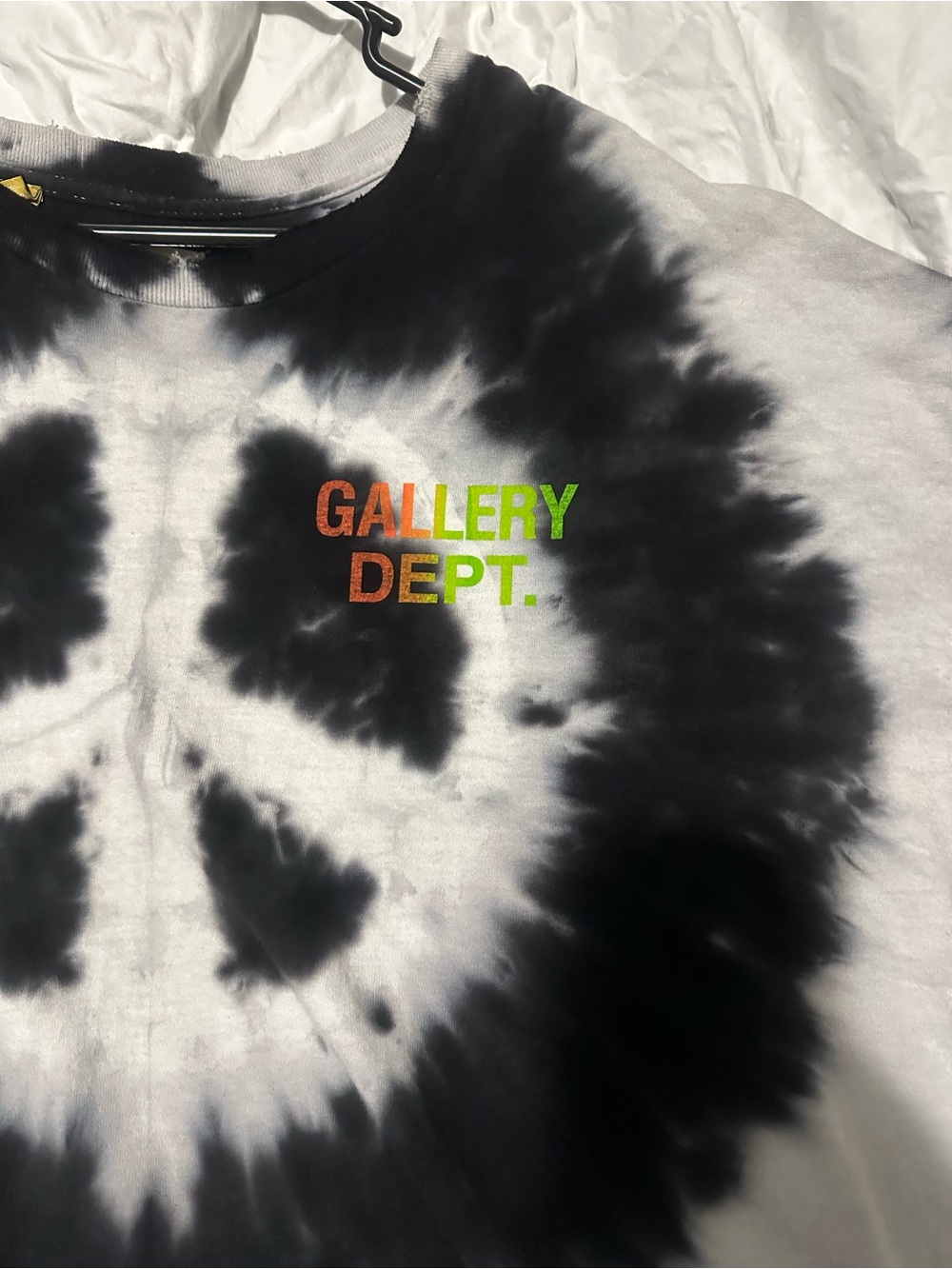Gallery Dept Black & White Tie-Dye Tee with Neon Logo